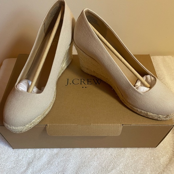 J. Crew Women's Flax/Cream/Tan Canvas Espadrille Wedge Shoes, NIB, Size 6 - Picture 1 of 13